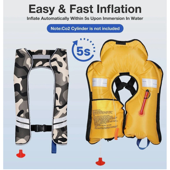NEW - WARMOUNTS Automatic Inflatable Life Jacket with 5 Reflectors - Picture 2 of 4
